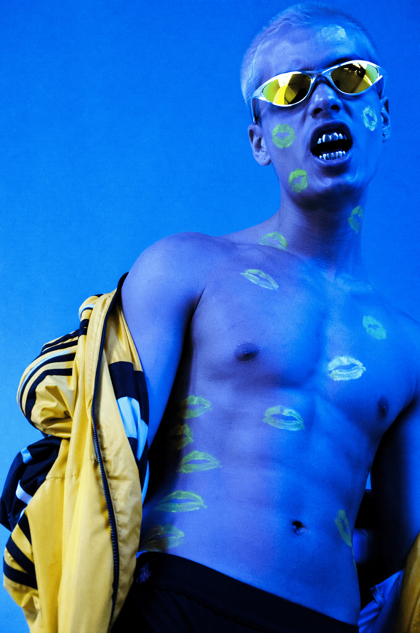 UV lip marks on fabric.